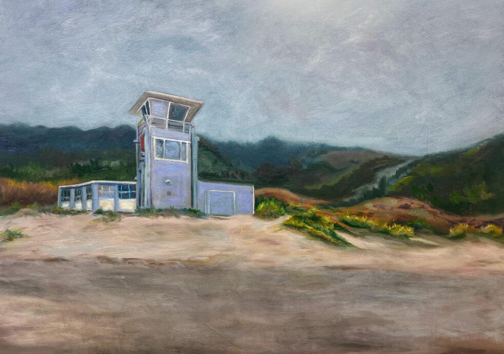 Stinson Lifeguard Tower, oil 30" x 40"